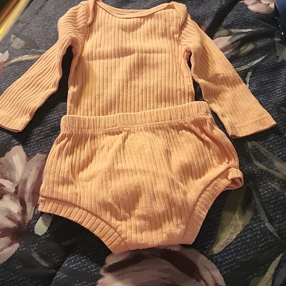 Ribbed Pink Baby Onesie and Shorts Set